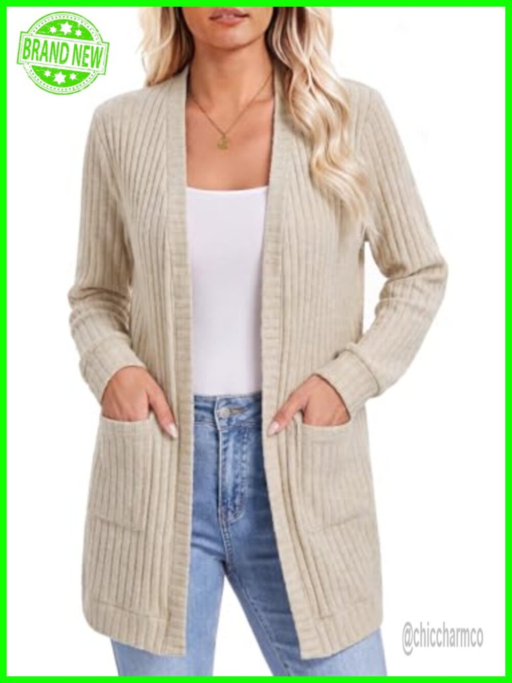 Women's Long Sleeve Open Front Lightweight Knit Cardigan with Pockets